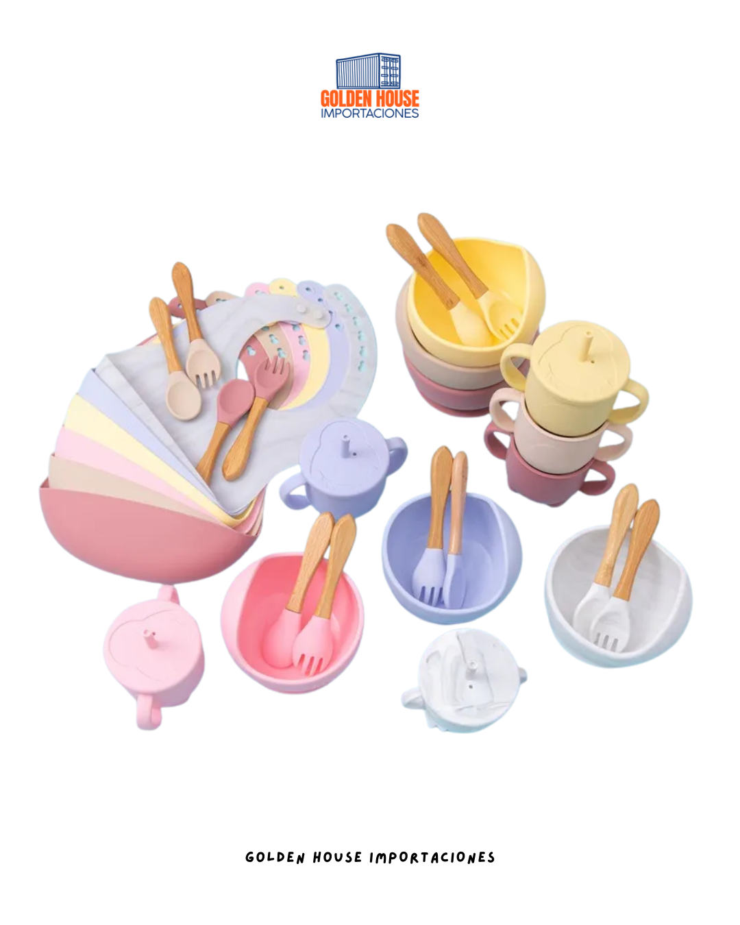 Set Vajilla Bebe Silicona Alimentacion Rosado