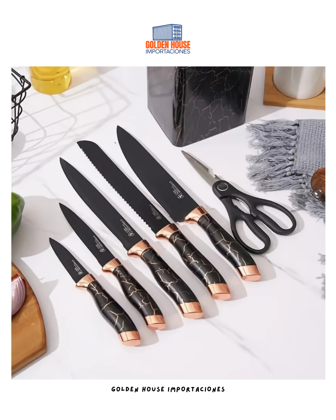 Set Cuchillos Cocina 7 Piezas Cerámica Soporte Base Tijeras Diseño