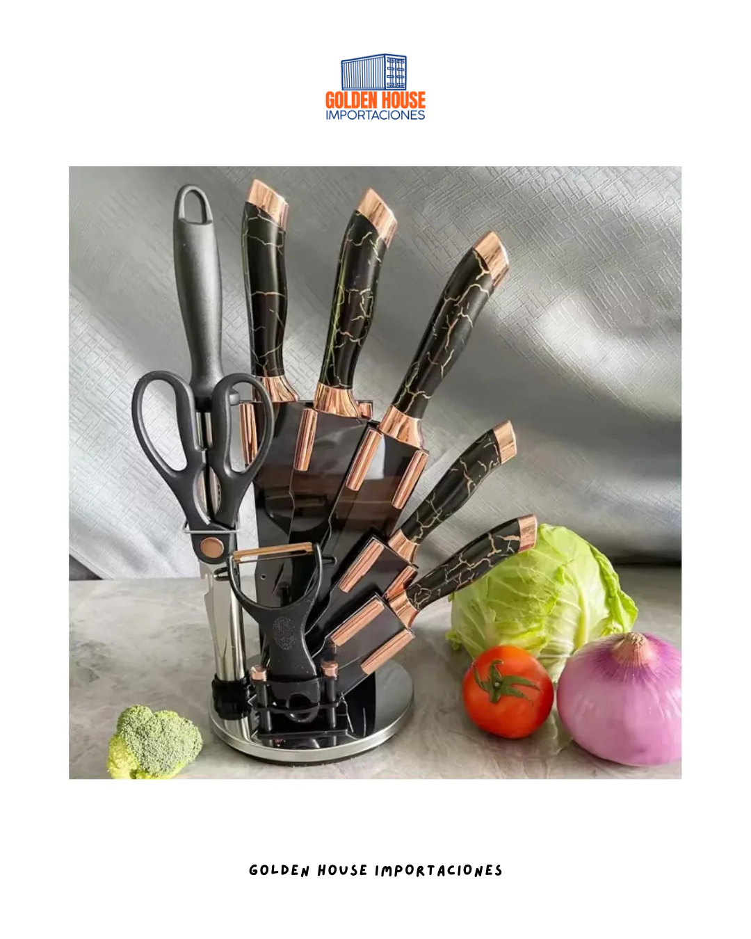 Juego De Cuchillos En Acero X8 Pcs + Base Giratoria Abanico