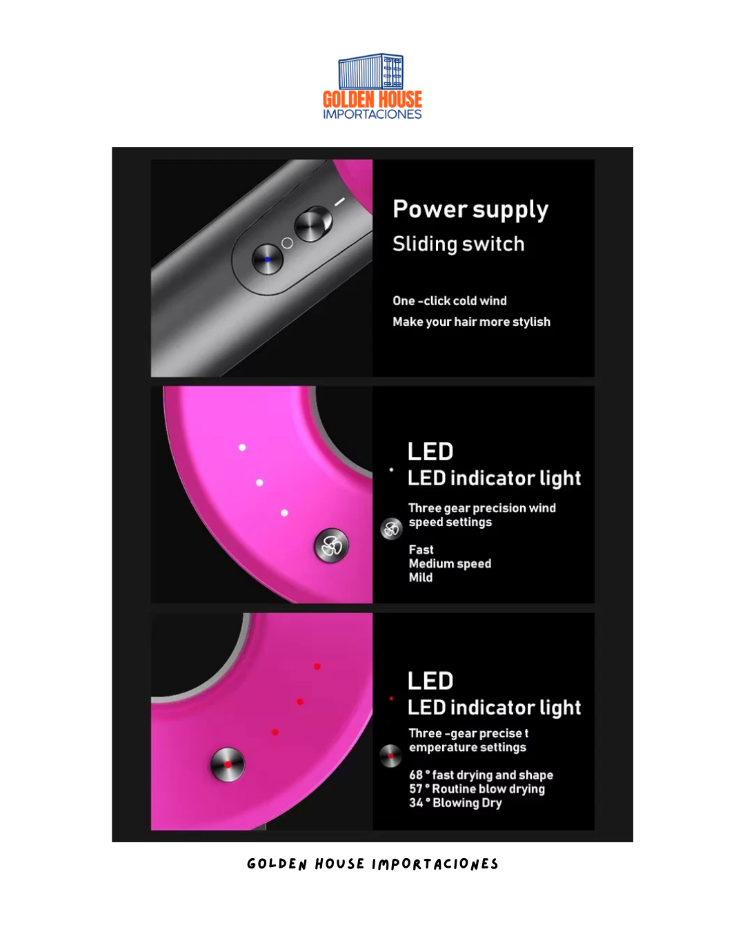 Secador De Cabello Supersonico Moldeador De Cabello Bicolor