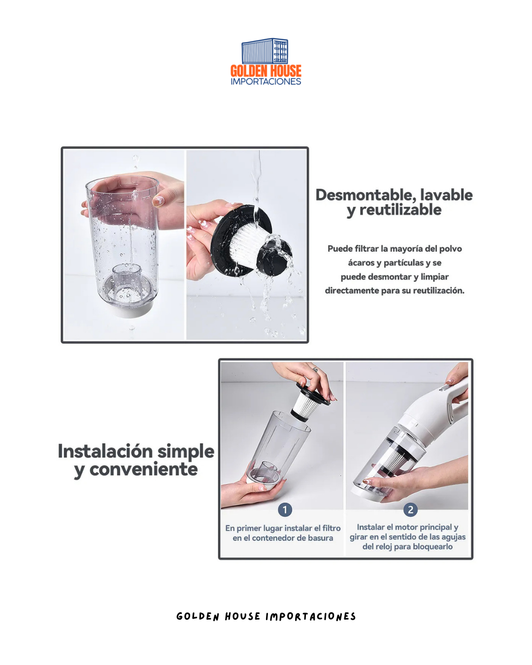 Aspiradora Inalambrica de Mano Portátil Dos En Uno Blanco