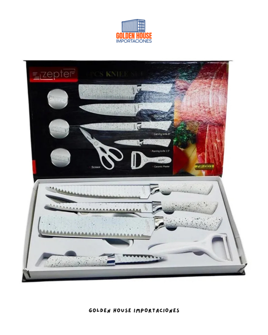 Set Cuchillos De Lujo X6 Piezas + Pelador Color Negro