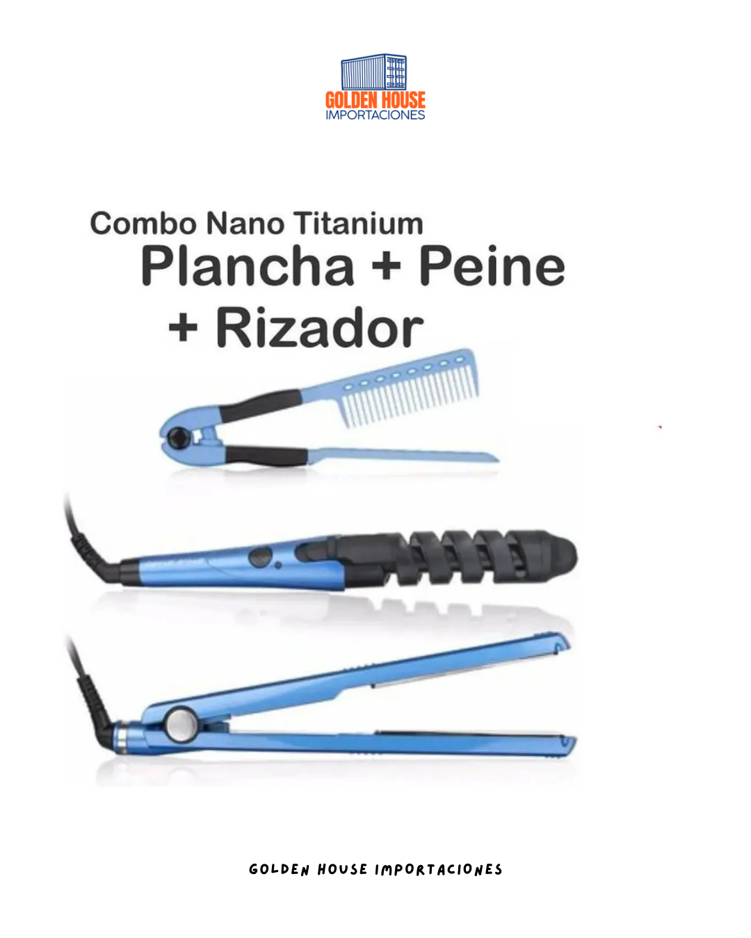 Plancha De Cabello,rizador Y Peine Nano Titanium Color Azul
