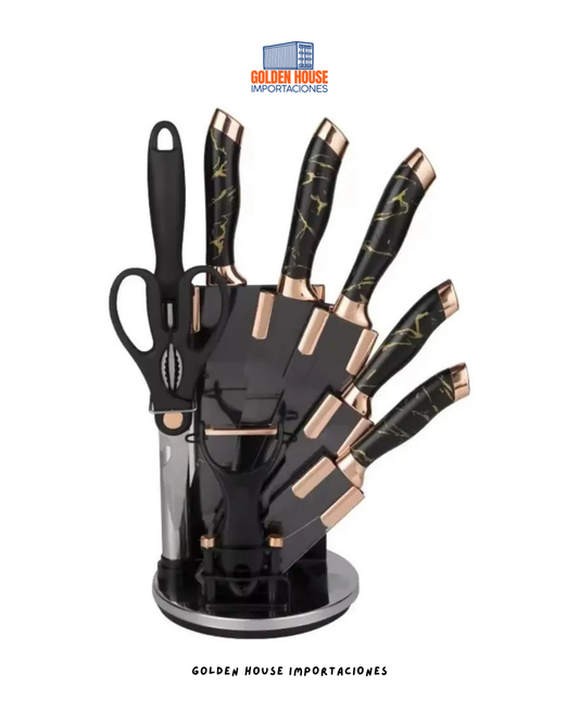 Juego De Cuchillos En Acero X8 Pcs + Base Giratoria Abanico