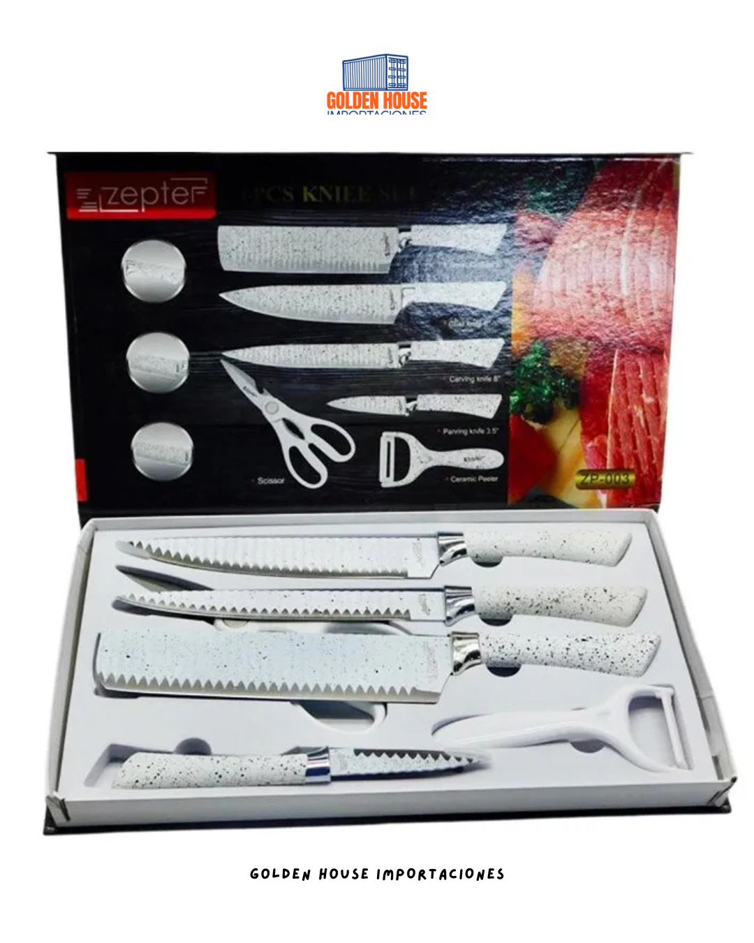 Set Cuchillos De Lujo X6 Piezas + Pelador Color Negro