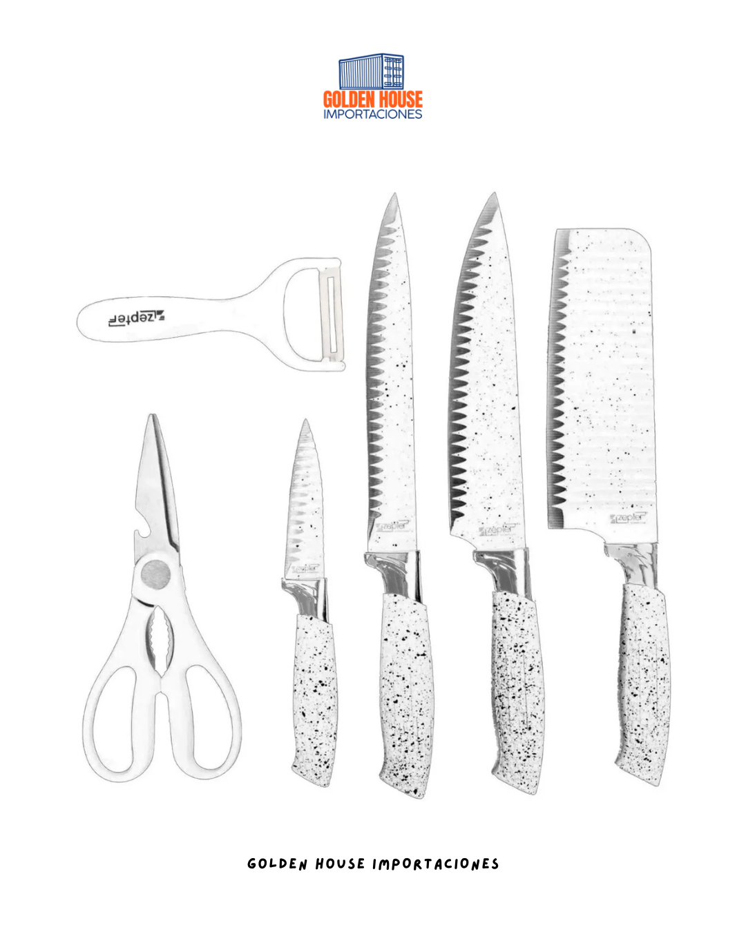 Set Cuchillos De Lujo X6 Piezas + Pelador Color Negro